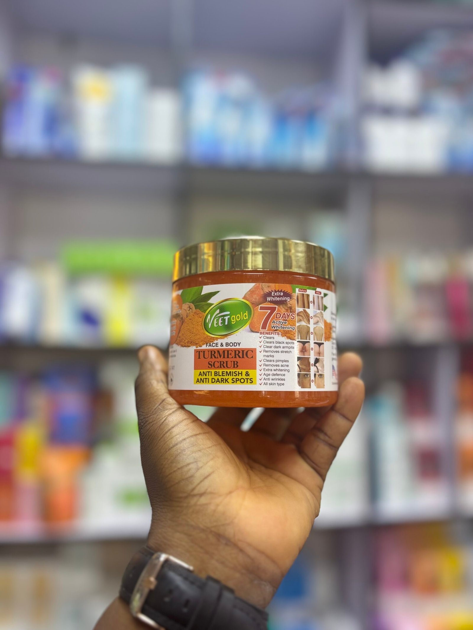 1727181604_IMG_3894-scaled-1.jpeg Veet gold turmeric scrub face and body 450g - Image 1